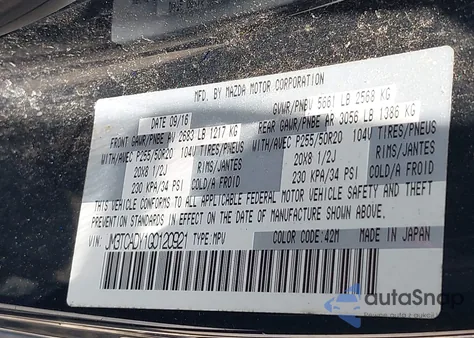 2016 Mazda Cx-9 Grand Touring z USA, uszkodzony, nr VIN JM3TCADY1G0120921